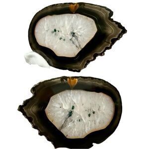 White Crystal Geode Agate Slice & Green Inclusions–Polished Display Stone 4.25”